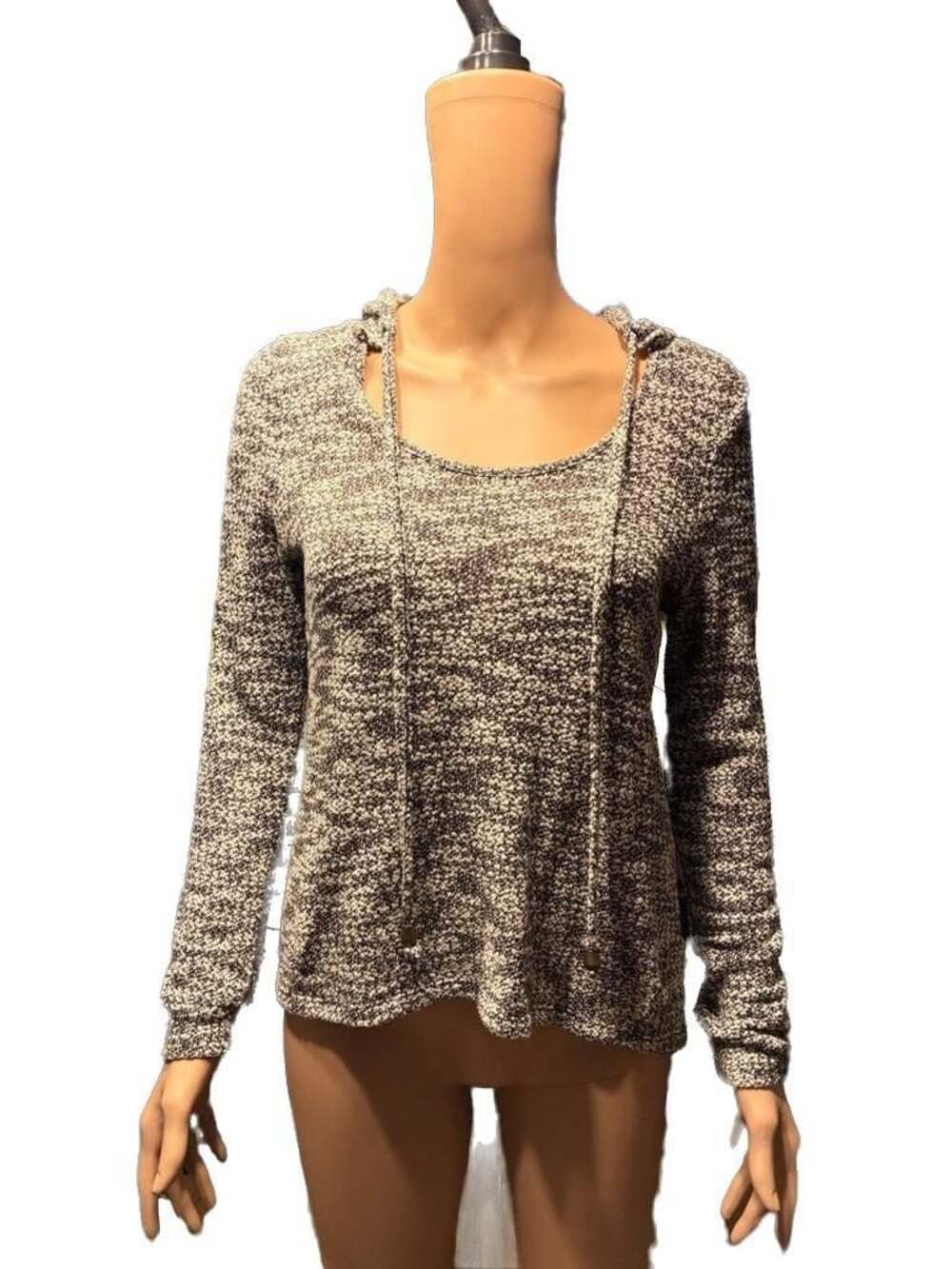 Hot Kiss Women's Size M Black and White Marled Knit Hooded Sweater
